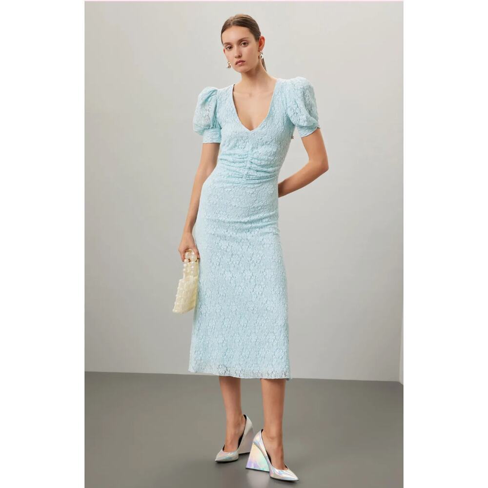 ROTATE Birger Christensen Blue Lace Puff Sleeve Dress Size 14